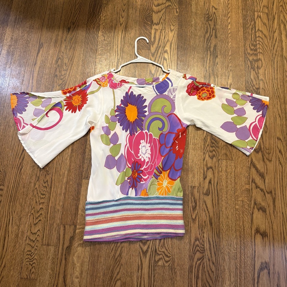 Tori Richard Honolulu Women Silk Blouse Floral 3/4 Split Sleeve Multi Size 6